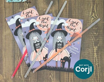Halloween Glow Stick Tags Printable | Trick or Treat Favor Labels | Halloween Classroom Party Gift Idea