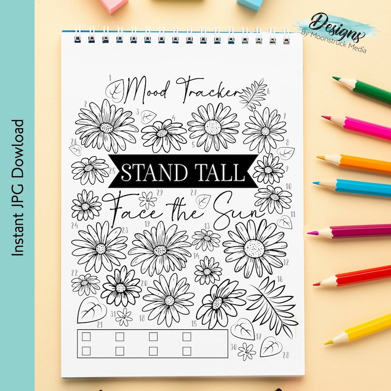 Sunflower Mood Tracker Printable | Bullet Journal Mood Log Insert ...