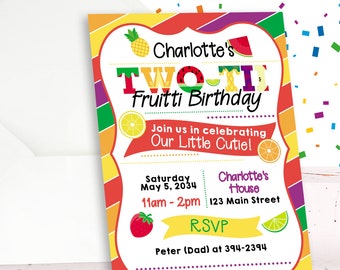 Two-tti Frutti 2nd Birthday Invitation | Editable Fruit Birthday Invite | Girl Second Birthday Party | Instant Download