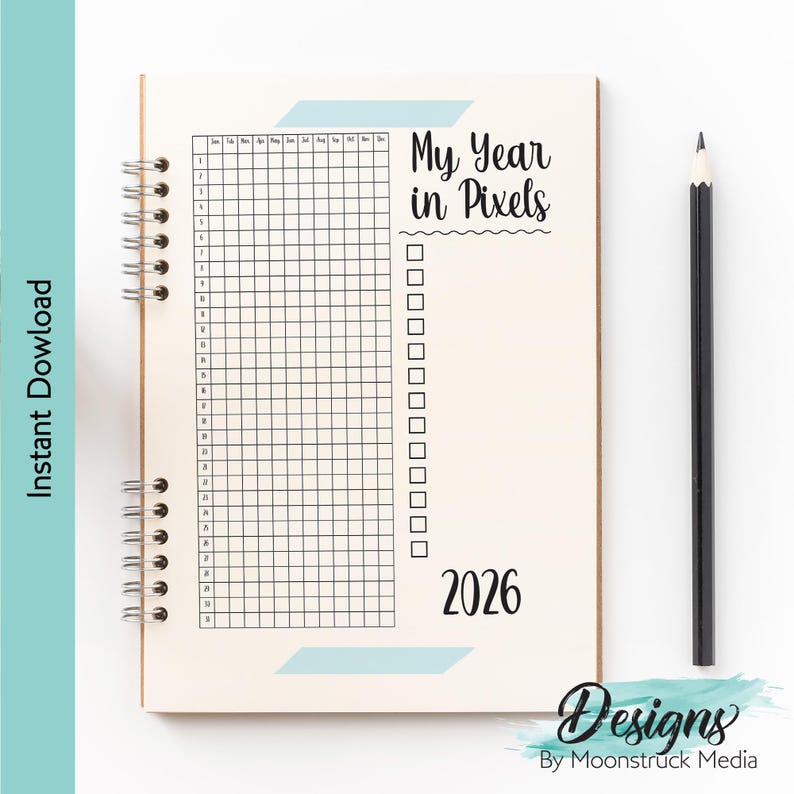 2026 Year in Pixels Mood Tracker Printable | Bullet Journal Insert ...
