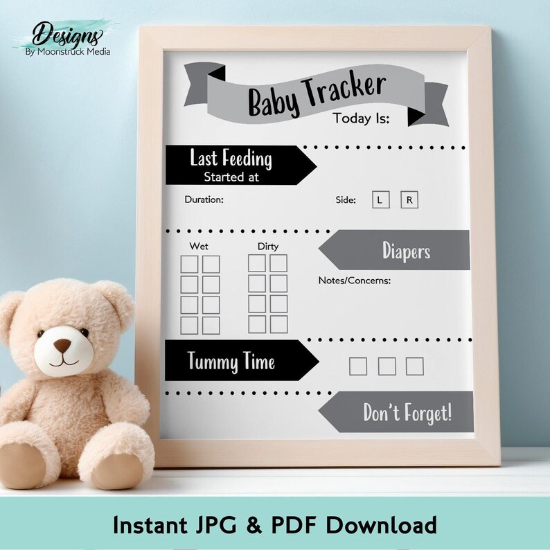 Printable Baby Tracker Log Black and Gray | Newborn Daily Routine Chart ...