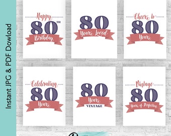 80 Years Old Birthday Decoration Bundle Printable, 80 Years Loved, 80th Birthday Signs, 80th Party Decor, 80th Decor, Born in 1944