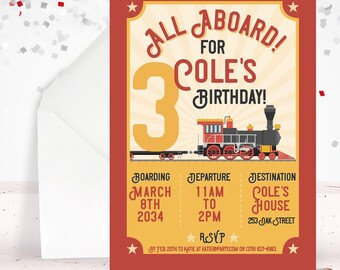 Invito per il 3° compleanno a tema treno / Invito per la festa a tema treno modificabile / Compleanno a tema locomotiva / Festa Choo Choo stampabile