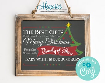 Christmas Pregnancy Announcement Chalkboard Pregnancy Sign, Silent Nights, Due Date December, Holiday Pregnancy Reveal, Winter Announcement