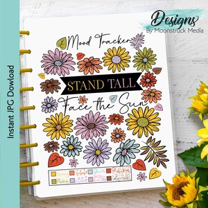 Afdrukbare stemmingstracker zonnebloem | Moodlog-bijsluiter voor bulletjournal | Mental Health Tracker voor planners en tijdschriften