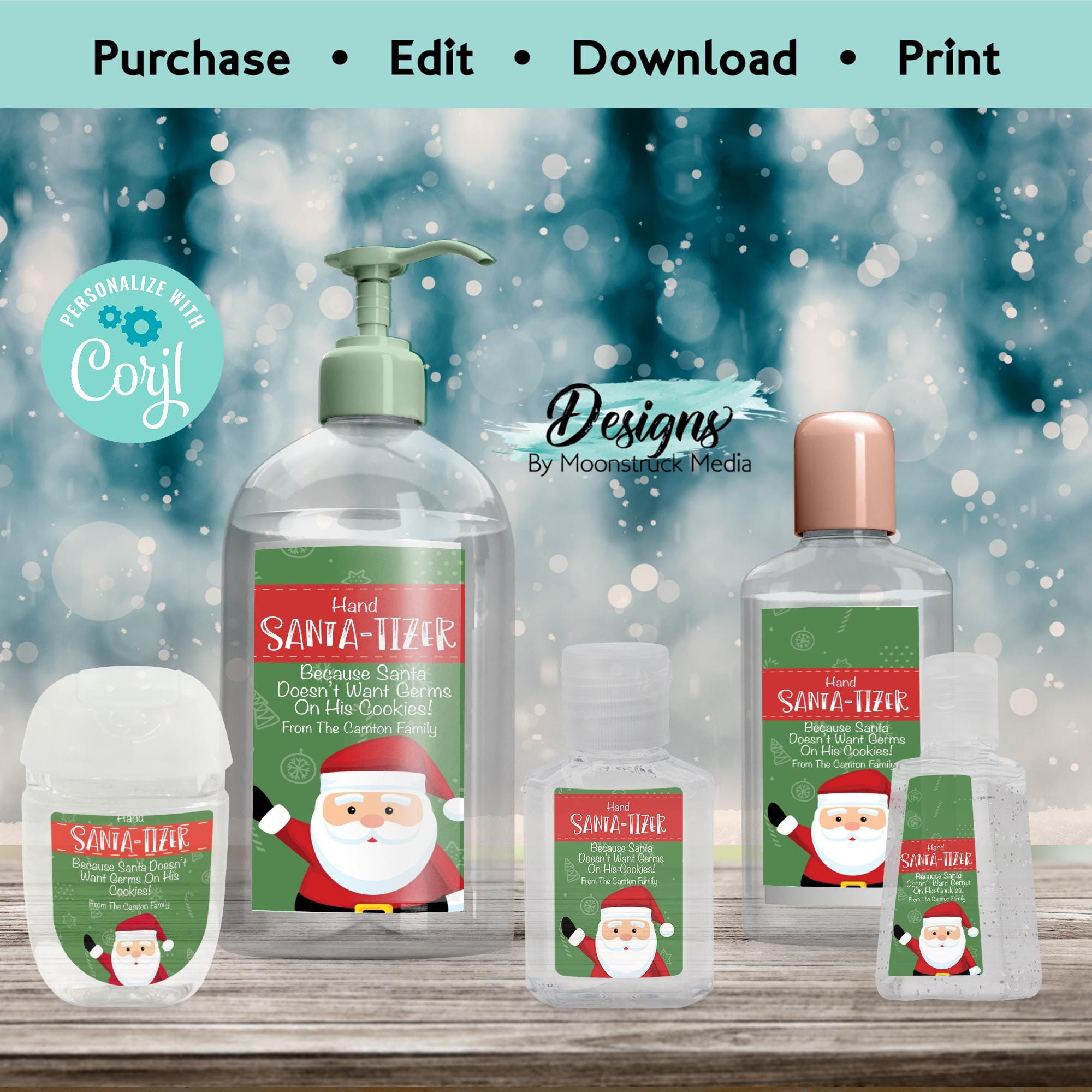 Anpassbare Hand Santa-tizer Label Printable | Urlaubsseife oder Desinfektionsmittel Etikett | Weihnachten Gastgeschenk Anhänger | Lustige Klassenzimmer Geschenkidee