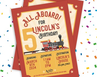 5 Year Old Train Birthday Invitation, Train Invitation, Locomotive Invite, Train Party Invite, Train Theme Party, Choo Choo invitation