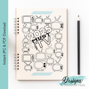 Inserto de diario de seguimiento de programas de televisión 2025 / Planificador de series de televisión / Registro de maratones de series de televisión / Rastreador de televisión digital e imprimible / Inserto de diario de viñetas