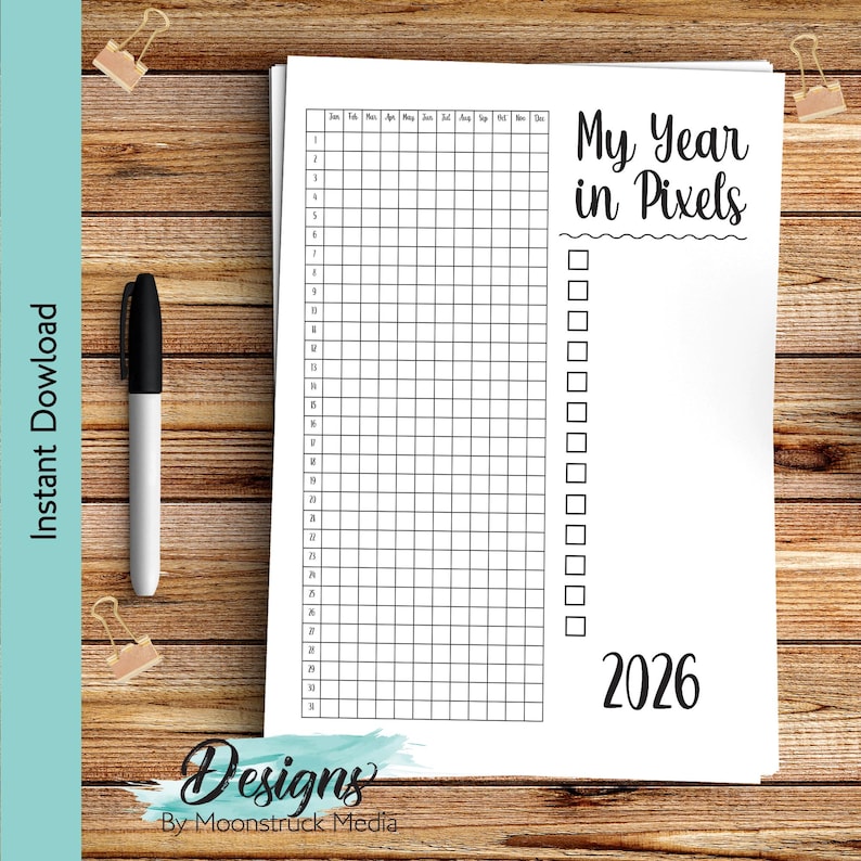 2026 Year in Pixels Mood Tracker Printable | Bullet Journal Insert ...