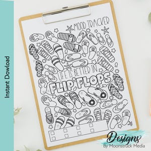 Afdrukbare teenslipper Mood Tracker | Bijvoegsel zomerdagboek | Stemmingskaart geestelijke gezondheid | Directe download JPG voor planners en Bullet Journals
