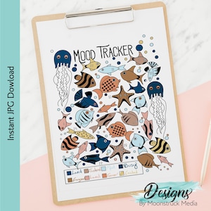 Visstemmingstracker | Stemmingskaart zeedieren | Invoegsel voor bulletjournal | Oceaanthema | Direct downloaden