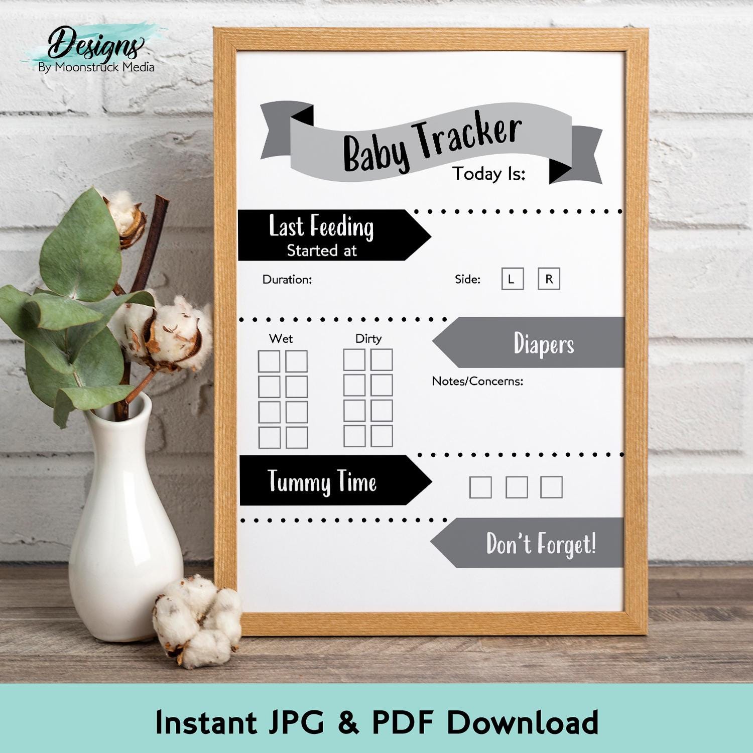 Printable Baby Tracker Log Black and Gray | Newborn Daily Routine Chart ...