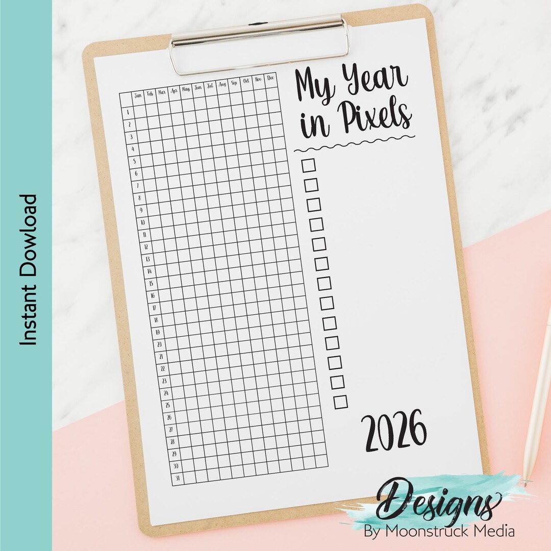 2026 Year in Pixels Mood Tracker Printable | Bullet Journal Insert ...