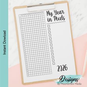 2026 Year in Pixels Mood Tracker Printable | Bullet Journal Insert | Digital Journal Page | Planner Mood Tracker | Bujo Yearly Tracker PDF