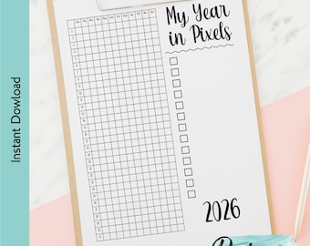 2026 Jahr in Pixel Stimmungs Tracker Printable | Bullet Journal Einlage | Digital Journal Seite | Planer Mood Tracker | Bujo Jahrestracker PDF