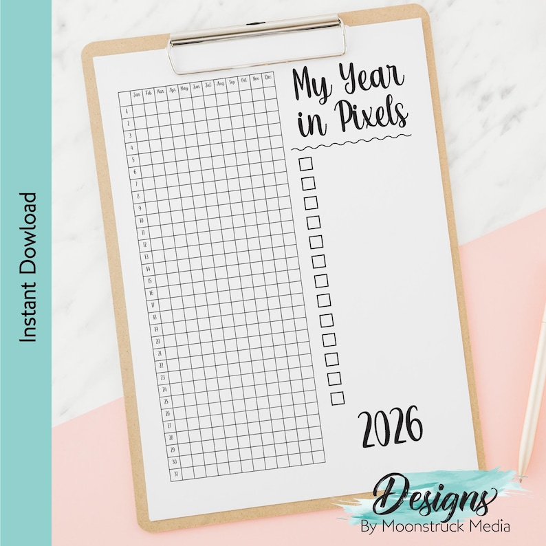 2026 Year in Pixels Mood Tracker Printable | Bullet Journal Insert ...