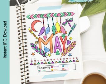 May Mood Tracker Printable | Boho Coloring Mood Page | Monthly Planner Insert | Bullet Journal Tracker | Mental Health Tracker