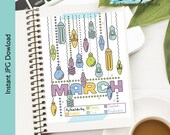 March Planner Page with Mood Tracker | Unique Bullet Journal Insert with Lightbulbs | Printable March Monthly Goal Sheet PDF