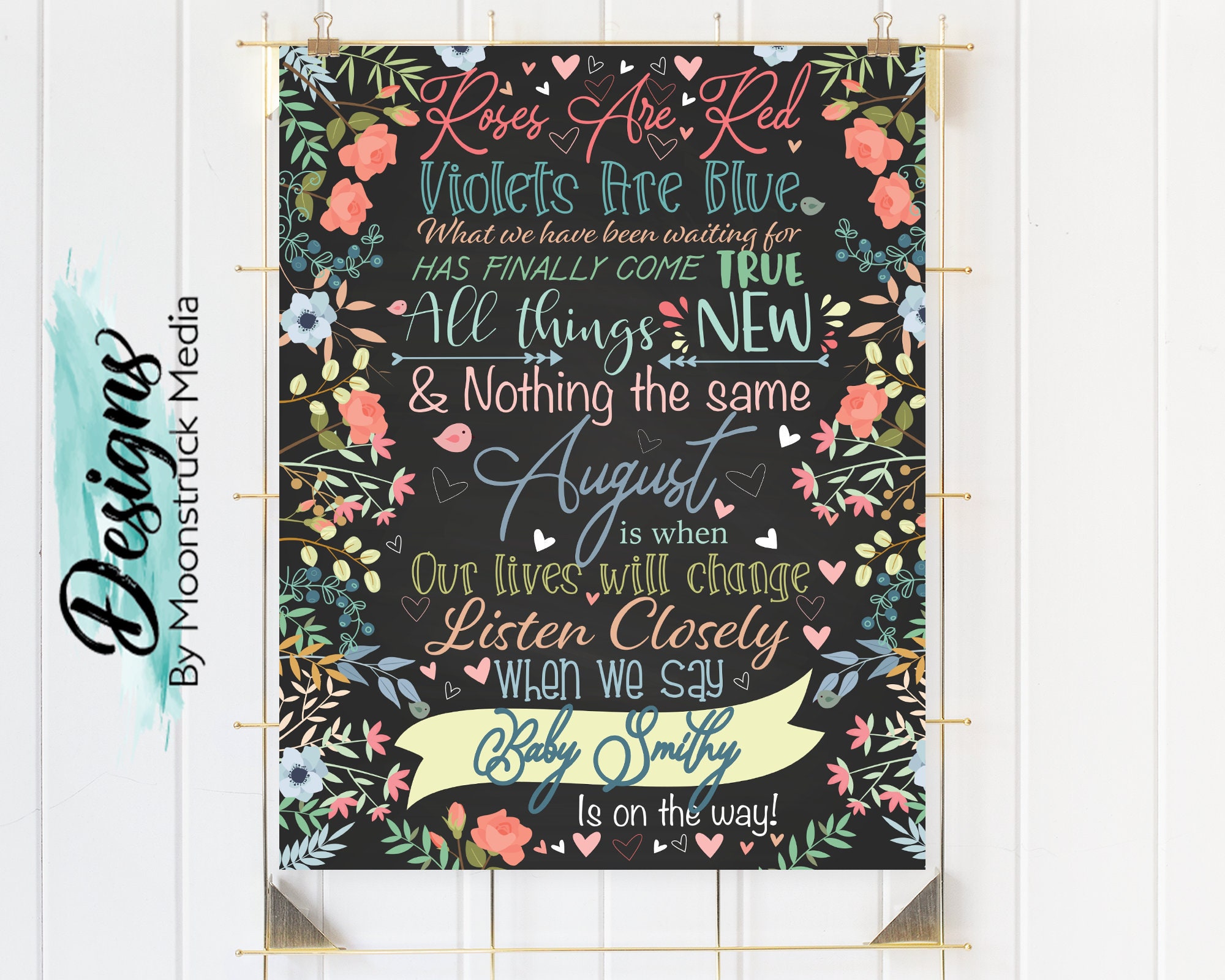 Roses Are Red Violets Are Blue Pregnancy Announcement Etsy