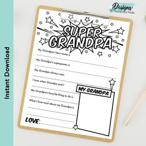 Afdrukbaar superopa-cadeau van kinderen | Invulbrief Vaderdag of verjaardag | Cadeau voor opa direct te downloaden