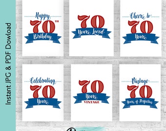 70 Years Old Birthday Decoration Bundle Printable, 70 Years Loved, Happy 70th Birthday Printable Signs, 70 Birthday Party, 1954 Birthday