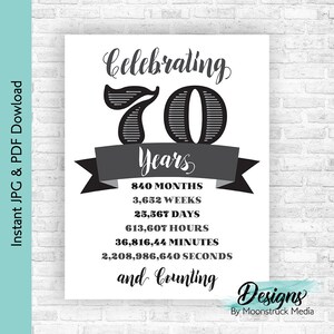 Cartel de 70 años / Póster imprimible de 70 cumpleaños / Cartel de cumpleaños de 1954 / Decoración de fiesta en blanco y negro / Descarga digital