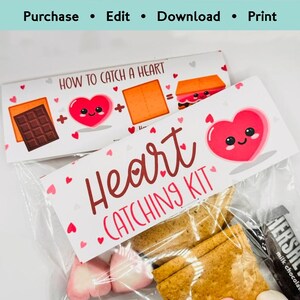 Personalisierbares Herz S’mores Kit Label | Valentinstag Leckerli Anhänger | DIY S’mores Gunst | Ausdruckbare Valentinstag Geschenkanhänger
