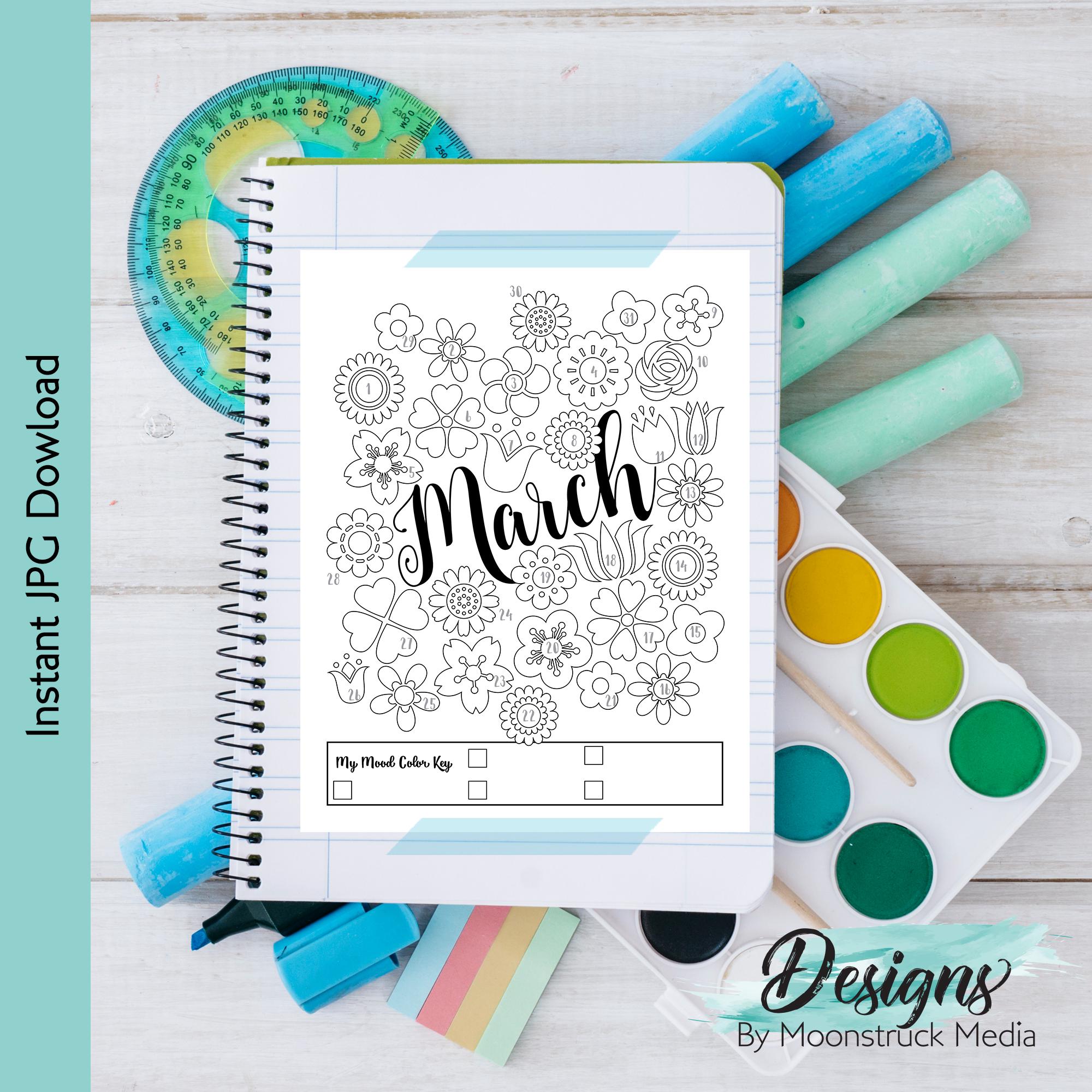 March Flower Mood Tracker Printable | Floral Bullet Journal Insert ...