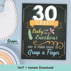 11x17 Pregnancy Week-by-Week Milestone Sign | Baby Bump Tracker & Photo Prop | Pregnancy Announcement Baby Size
