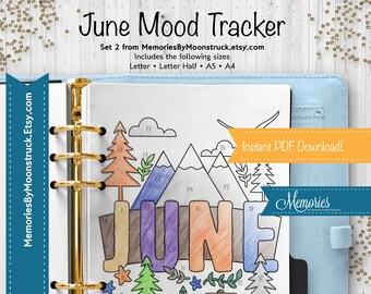 June Mountains Nature Mood Tracker, Planner Template Daily Mood Journal Insert, Bullet Journal Page, Habit tracker, Printable Journal, Bujo