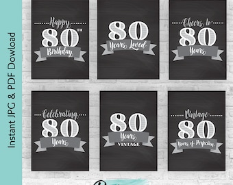 80 Years Old Birthday Decoration Bundle Chalkboard Printable, 80 Years Loved, 80th Birthday Signs, 80th Party Decor, 80th Decor