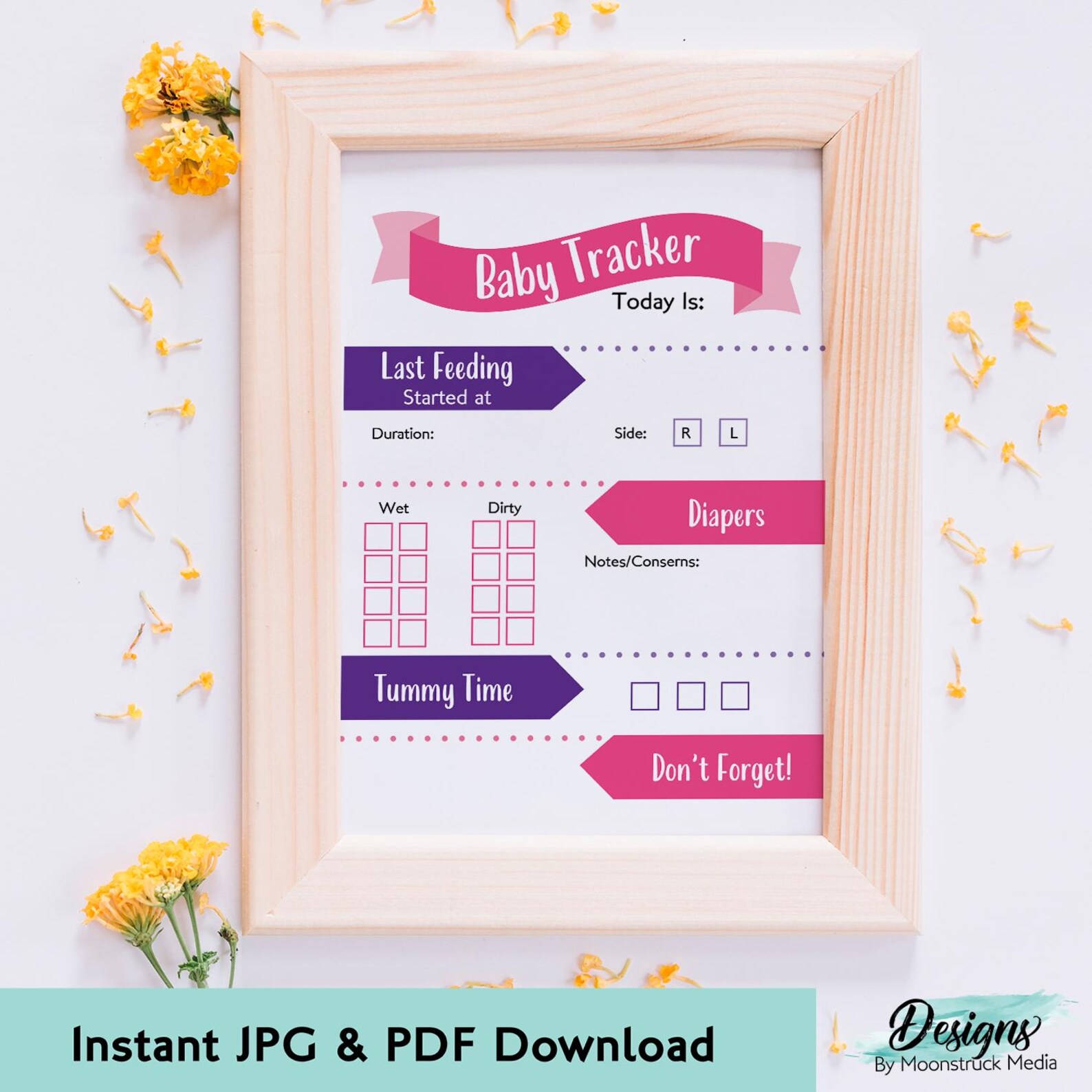 Pink and Purple Baby Daily Log Printable | Newborn Tracker for Feeding ...