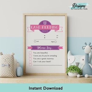 Baby Breastfeeding Log Printable | Pink and Purple Last Feeding Tracker ...
