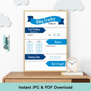 Blue Baby Tracker | Printable Baby Daily Log | Feed Sleep Diaper Chart | Newborn Schedule Tracker | Instant Download Baby Log