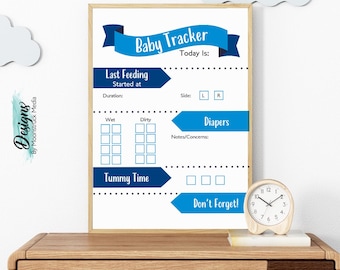 Blue Baby Tracker | Printable Baby Daily Log | Feed Sleep Diaper Chart | Newborn Schedule Tracker | Instant Download Baby Log