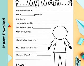 All About My Mom Fill-in Letter | Mother’s Day Activity for Kids | Printable Mom Questionnaire Page