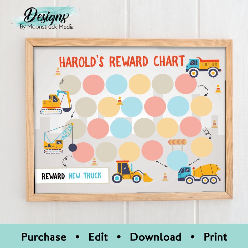 Path Incentive Chart Editable Construction Reward Chart for Kids | Potty Training, Behavior ...