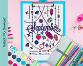 September Mood Tracker Bullet Journal Page | Gemstone Jewelry Theme Printable | Daily Mood Log for Journals and Planners