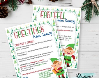 Carta imprimible de llegada y despedida de elfo / Notas de elfo navideño para niños / Poema de bienvenida y despedida del Polo Norte / Descarga instantánea