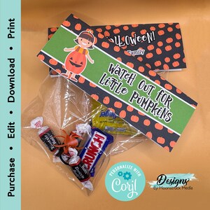 Pumpkin Halloween Treat Bag Topper | Watch Out for Little Pumpkins Printable | Editable Trick or Treat Bag Label | Instant Download PDF