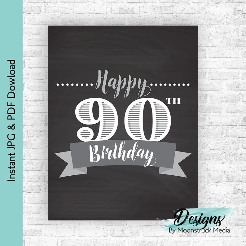 90th Birthday Decoration Bundle Chalkboard Style | White Text on Black ...
