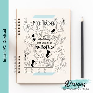 Butterfly Mood Tracker Printable Journal Page | Mental Health Self Care Tracker | Bullet Journal Insert | Mood Coloring Instant Download