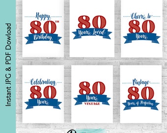 80 Years Old Birthday Decoration Bundle Printable, 80 Years Loved, 80th Birthday Signs, 80th Party Decor, 80th Decor, Born in 1944