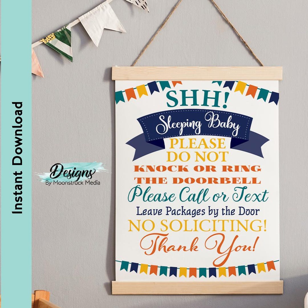 Baby Sleeping Sign Printable | Blue Do Not Disturb Nursery Door Sign ...