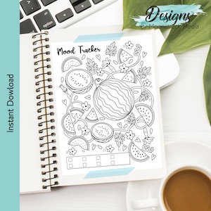 Afdrukbare stemmingstracker watermeloen | Zomerdagboekpagina | Grafiek voor geestelijke gezondheid met fruitthema | Direct downloaden voor planners en Bullet Journals