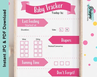 Pink Baby Daily Log Printable | Infant Tracker for Feedings, Diapers, and Tummy Time | Newborn Care Organizer
