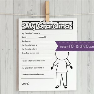 All About My Grandma Kids Fill in the Blank Thank You Letter, All About ...