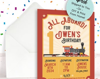 First Birthday Train Birthday Invitation, Train Invitation, Locomotive Invite, Train Party Invite, Train Theme Party, Choo Choo Invitation