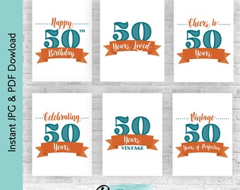 Teal and Orange 50th Birthday Decoration Bundle | Cheers to 50 Years Printable Sign Pack | Milestone Party Decor