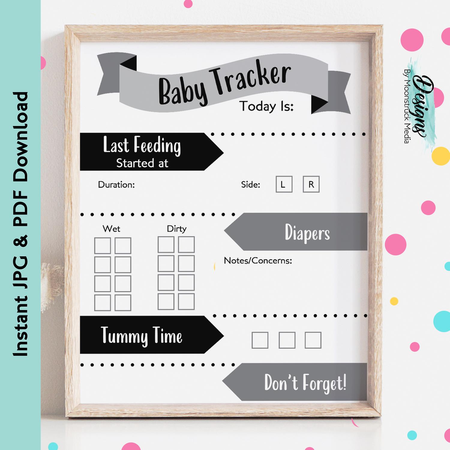 Printable Baby Tracker Log Black and Gray | Newborn Daily Routine Chart ...